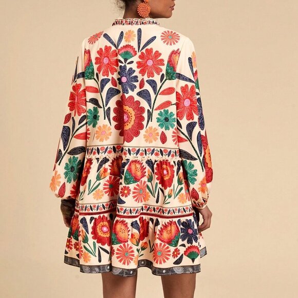 Multicolor Boho Women's Printed Loose Smock Dress - Picture 2 of 6